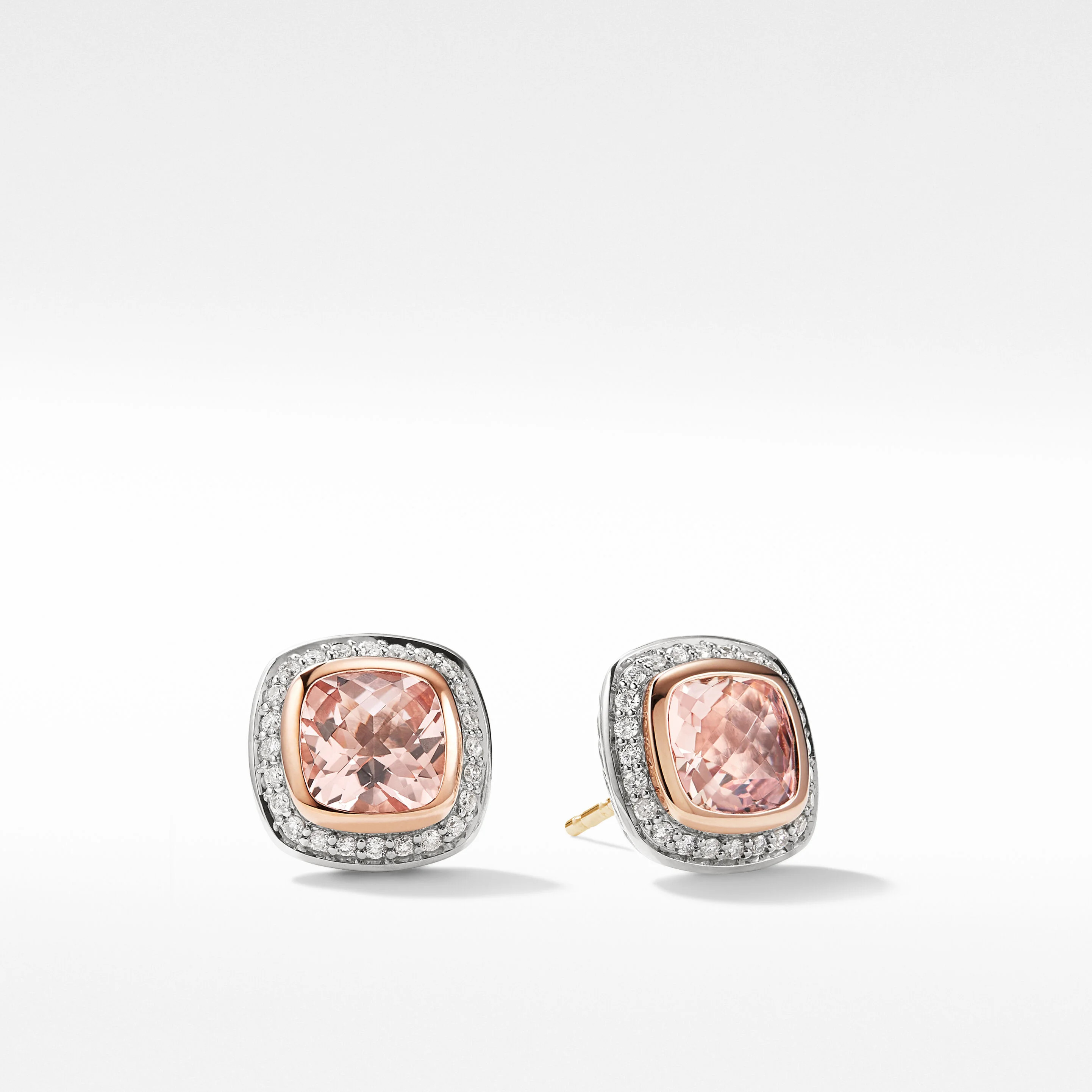 Albion® Stud Earrings in Sterling Silver with Morganite, Pavé Diamonds and 18K Rose Gold | David Yurman