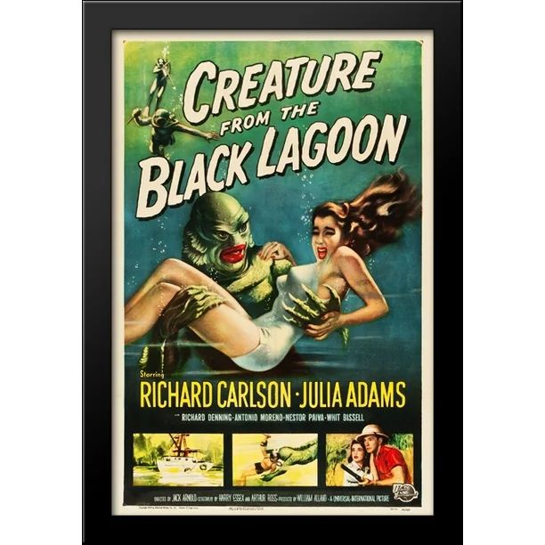 Creature from the Black Lagoon 28x40 Large Black Wood Framed Print Movie Poster Art | Walmart (US)