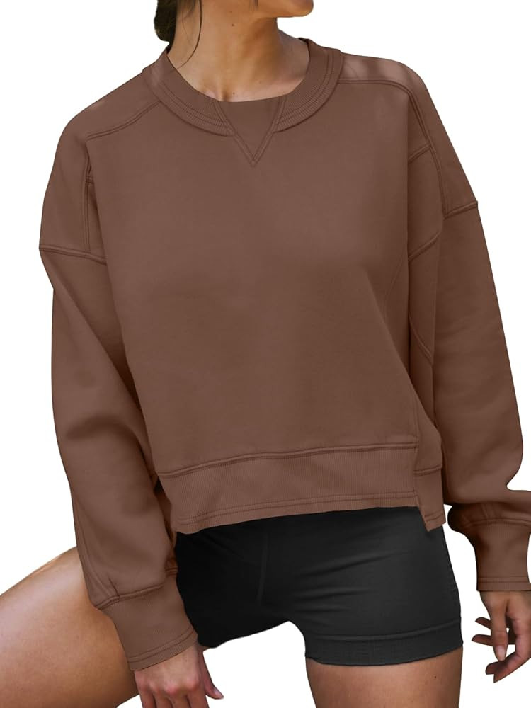 Darong Women's Oversized Cropped Sweatshirts Crewneck Long Sleeve Workout Pullover Hoodies Fall F... | Amazon (US)