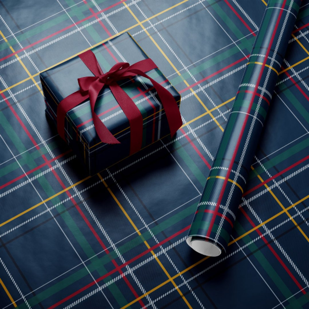 Christmas navy plaid classic holiday simple wrapping paper | Zazzle | Zazzle