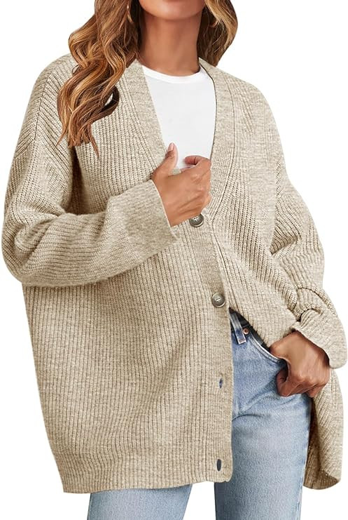 MEROKEETY Women's Cardigan Sweaters 2024 Fall Open Front Oversized Button V Neck Loose Soft Knit ... | Amazon (US)