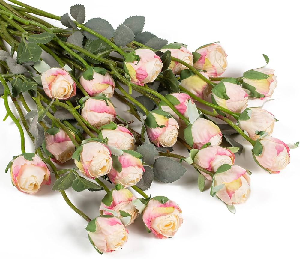 DuHouse 24pcs Artificial Vintage Roses Fake Silk Rose Flowers with Long Stem for DIY Bouquets Wed... | Amazon (US)