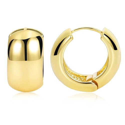 Gold Chunky Hoop Earrings for Women Sterling Silver Thick Gold Hoop Earrings Small Gold Huggie Hoops Fashion Jewelry | Amazon (US)
