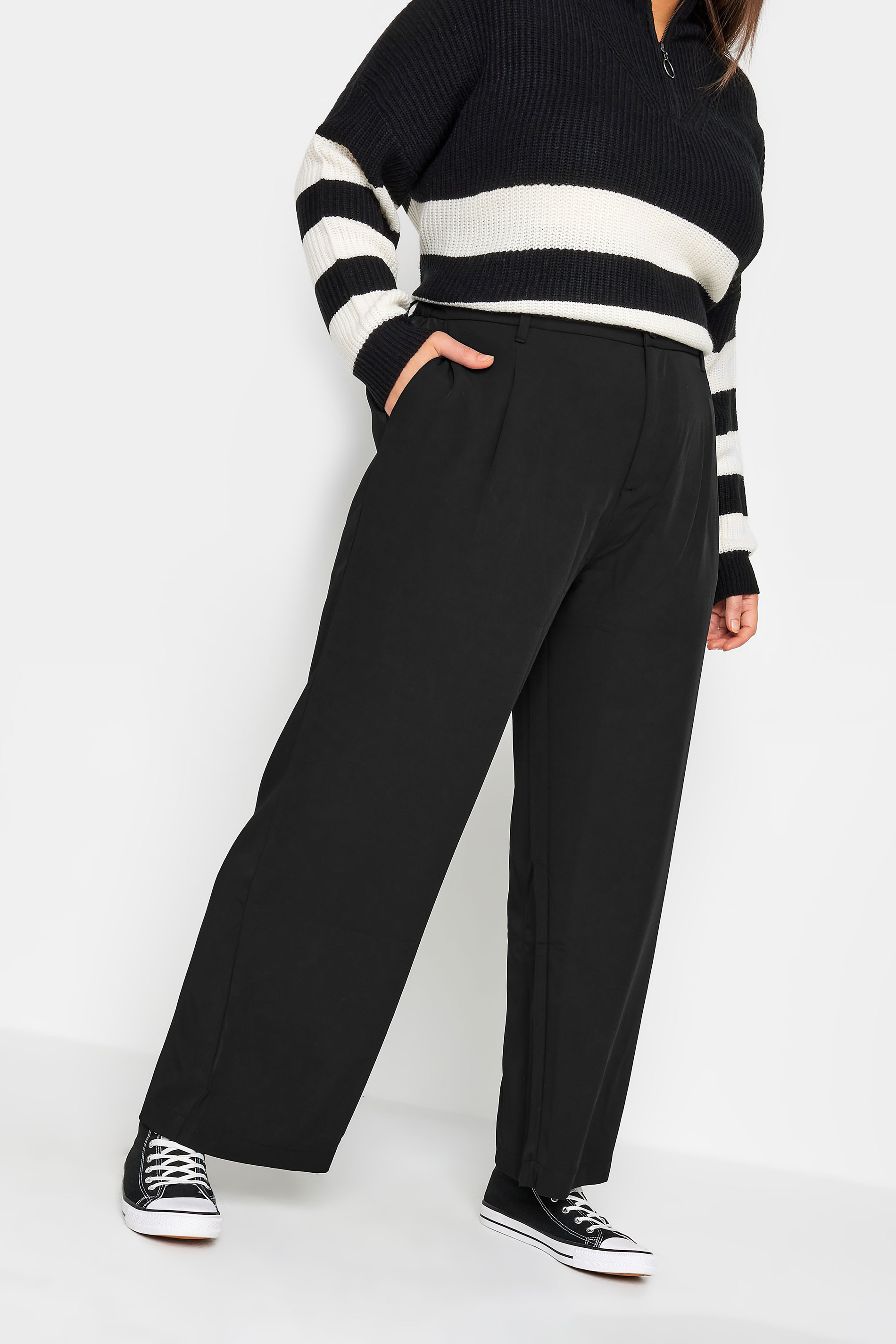 Curve Black Wide Leg Dad Trousers | Yours Clothing UK