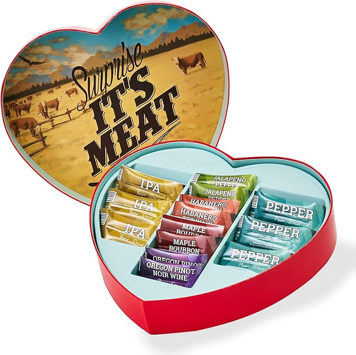 Valentine’s Day Gift for Men – Meat Heart with 14 Beef & Pork Sticks – Heart-Shaped Meat Sn... | Amazon (US)