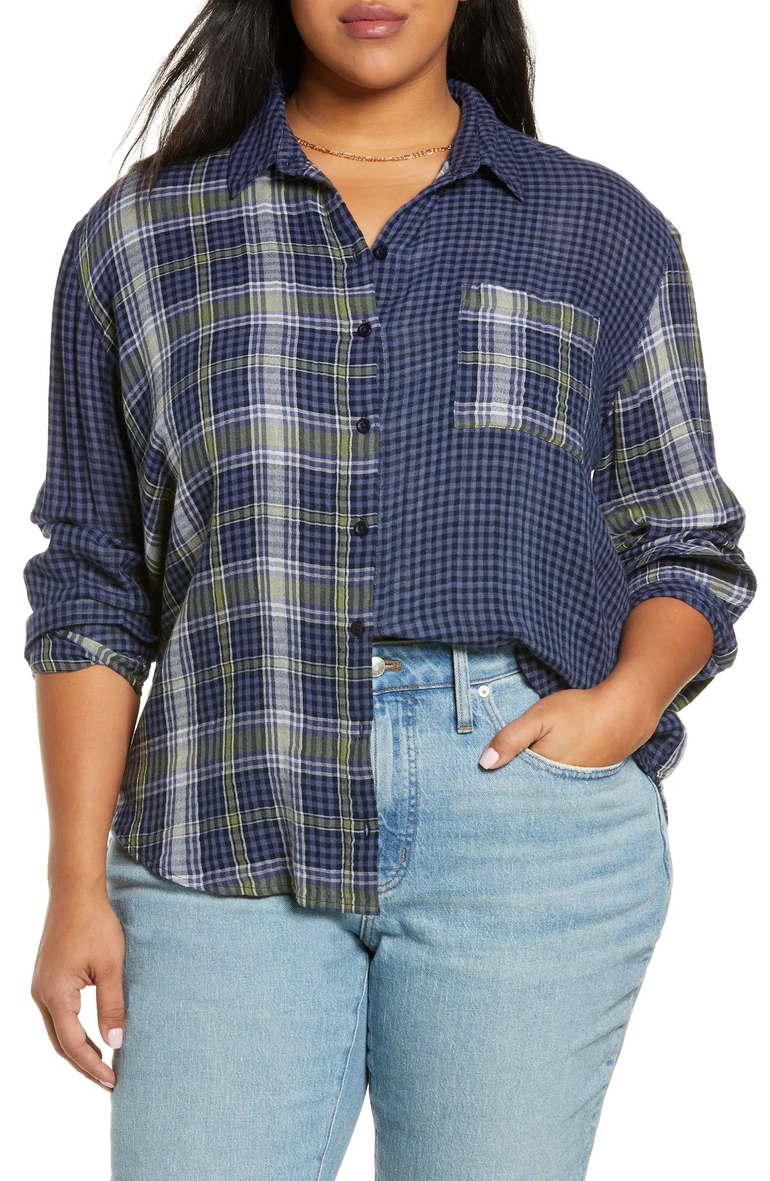 Mixed Plaid Cotton Boyfriend Shirt | Nordstrom