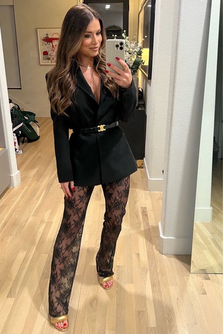 Love these lace pants sooo much! Wearing size small + paired it with an oversized blazer 👏🏼 size 70 in Celine belt ! Great NYE outfit option! 

Holiday outfit, lace pants, lace pants and blazer, black blazer, holiday outfits, holiday party

#LTKHoliday #LTKstyletip #LTKparties