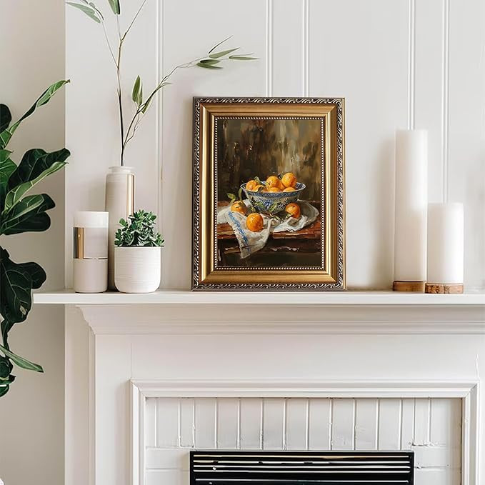 Vintage Gold Framed Wall Art Moody Oranges Painting, Vintage Fruit Still Life Kitchen Home Decor ... | Amazon (US)