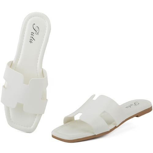 Putu Women's Flat Sandals Summer Sandals Cute Slide Sandals White 7.5 | Amazon (US)