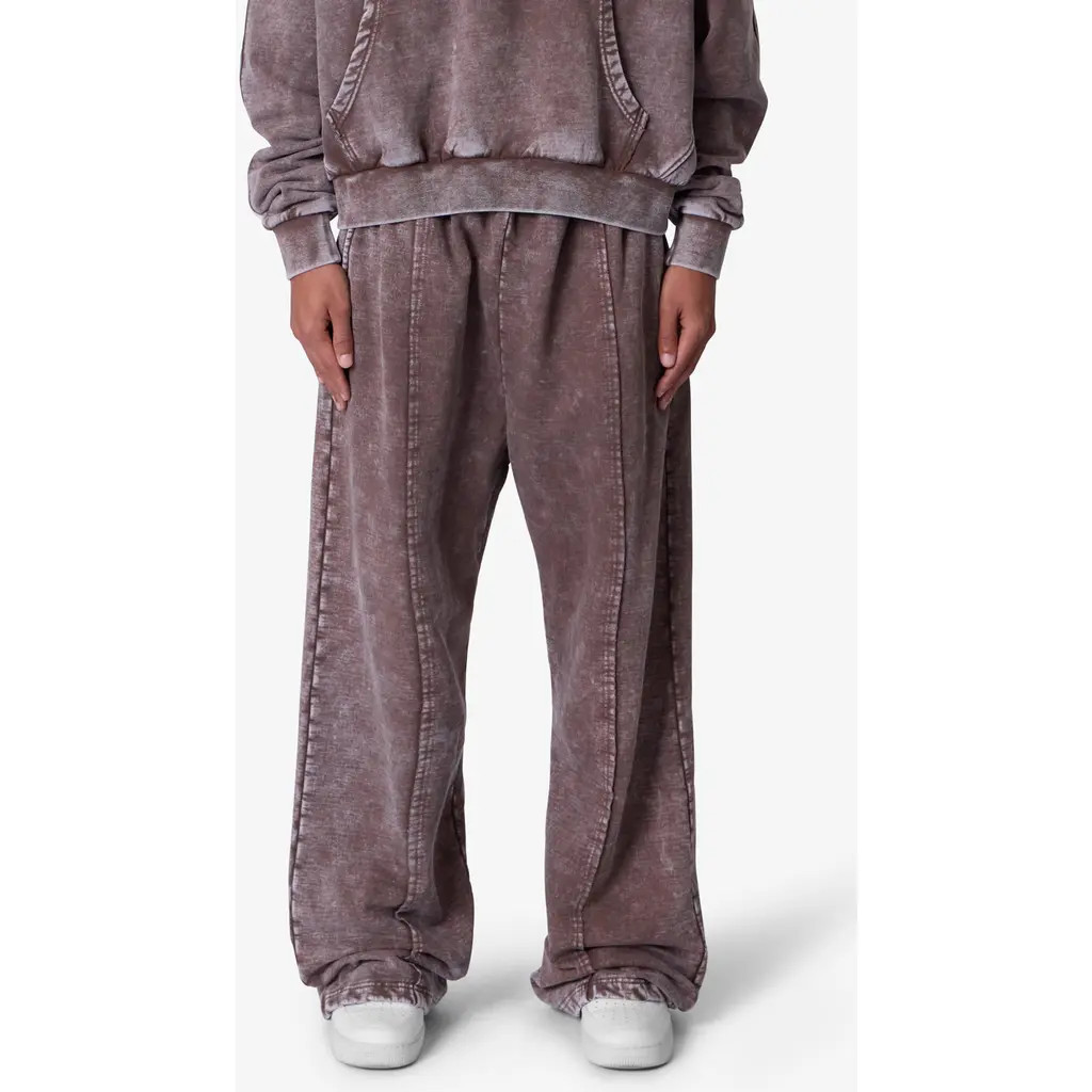 mnml Frayed Seam Acid Wash Cotton Wide Leg Sweatpants in Brown at Nordstrom, Size Large | Nordstrom