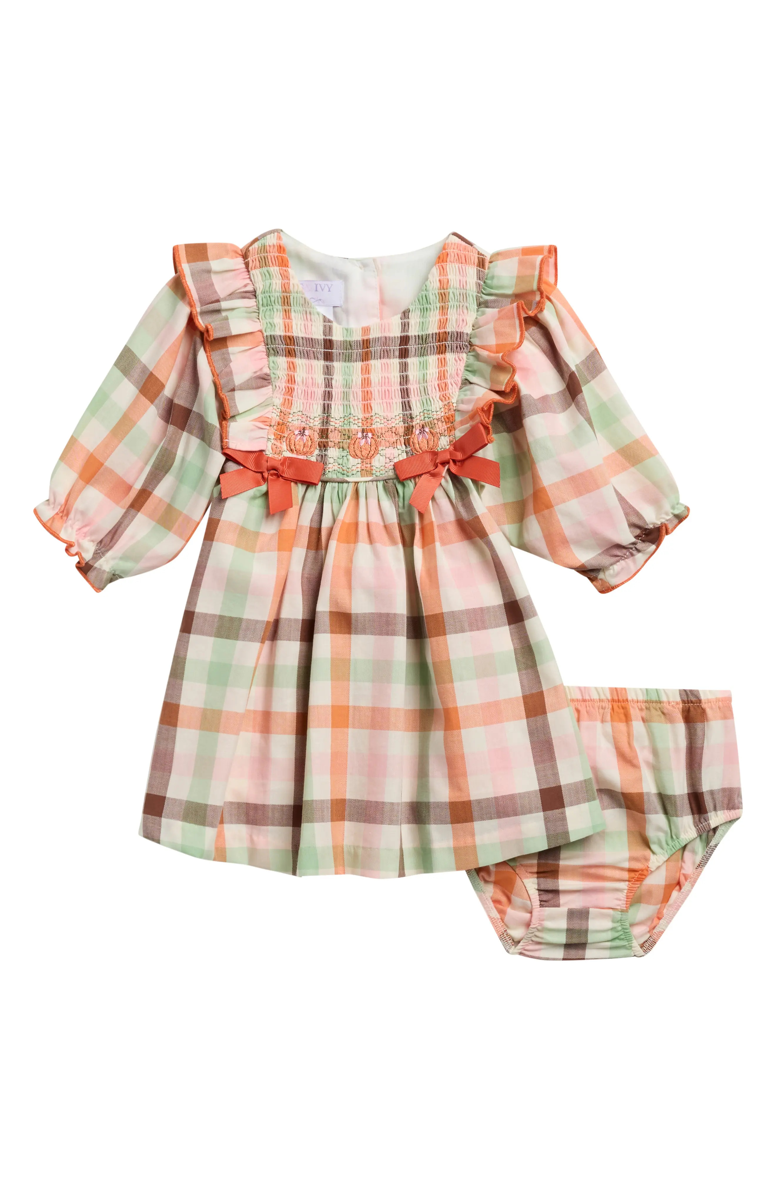 Iris & Ivy Harvest Plaid Smocked Long Sleeve Cotton Dress with Bloomers (Women) | Nordstrom | Nordstrom