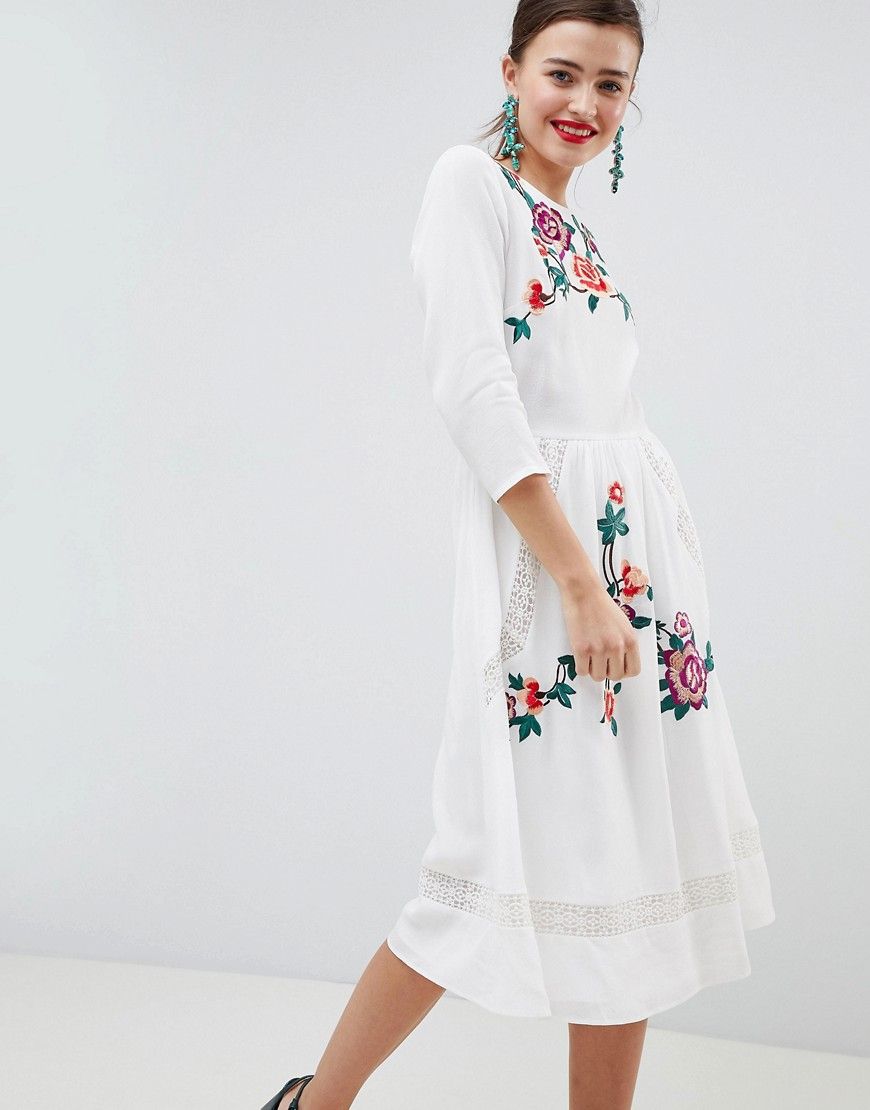 ASOS DESIGN Premium Lace Embroiderd Midi Dress With Open Back - Cream | ASOS US