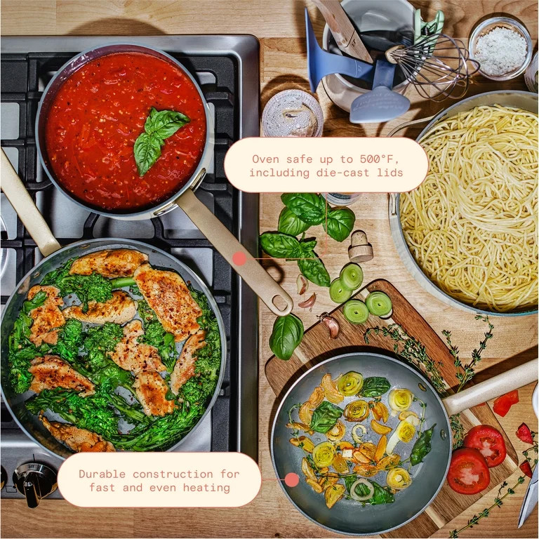 Beautiful 12pc Ceramic Non-Stick Cookware Set, White Icing by Drew Barrymore | Walmart (US)