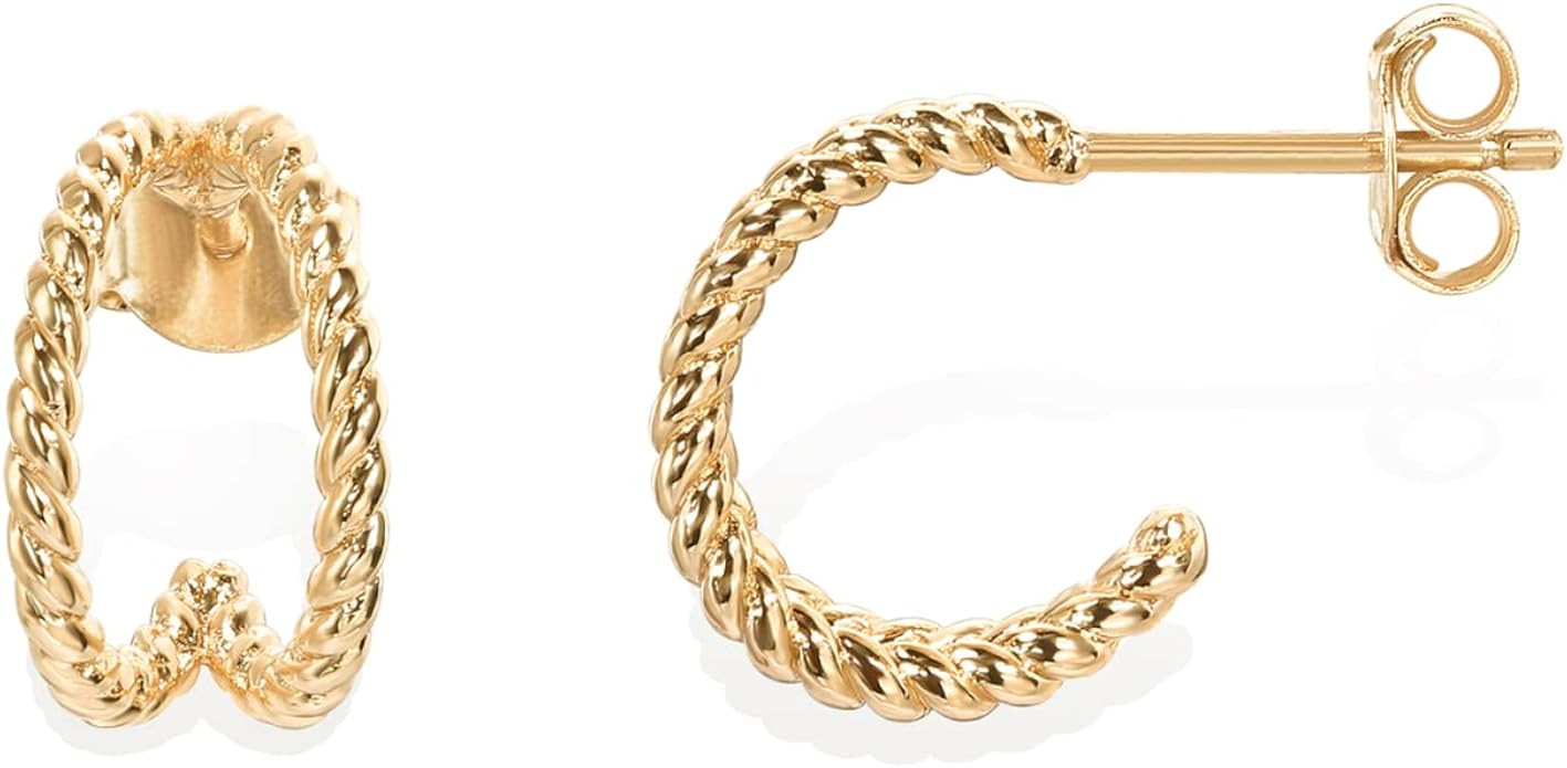 PAVOI 14K Gold Plated Sterling Silver Split Hoop Huggie Earrings in Rose Gold, White Gold and Yel... | Amazon (US)