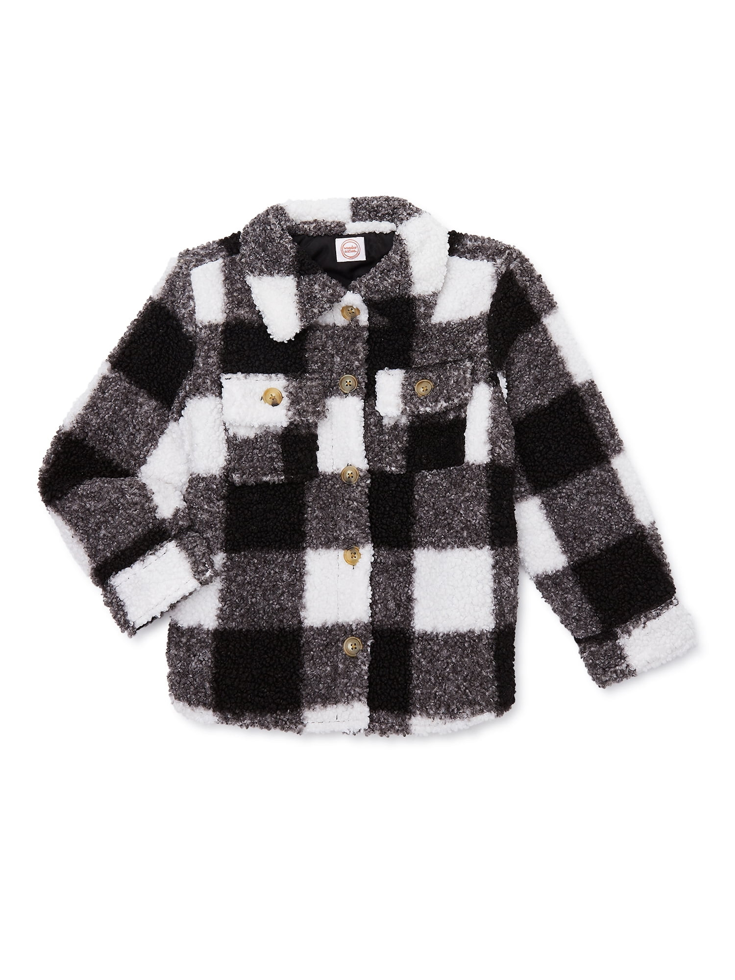 Wonder Nation Girls Faux Sherpa Shacket, Sizes 4-18 - Walmart.com | Walmart (US)