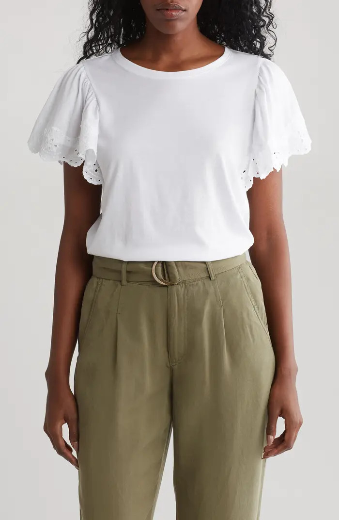 Eyelet Flutter Sleeve Top | Nordstrom Rack