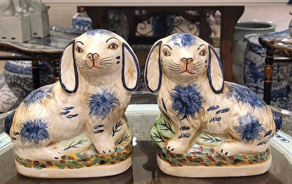 Staffordshire Small Bunny Hares Figurines- Blue - Pair-6.5''H | eBay US