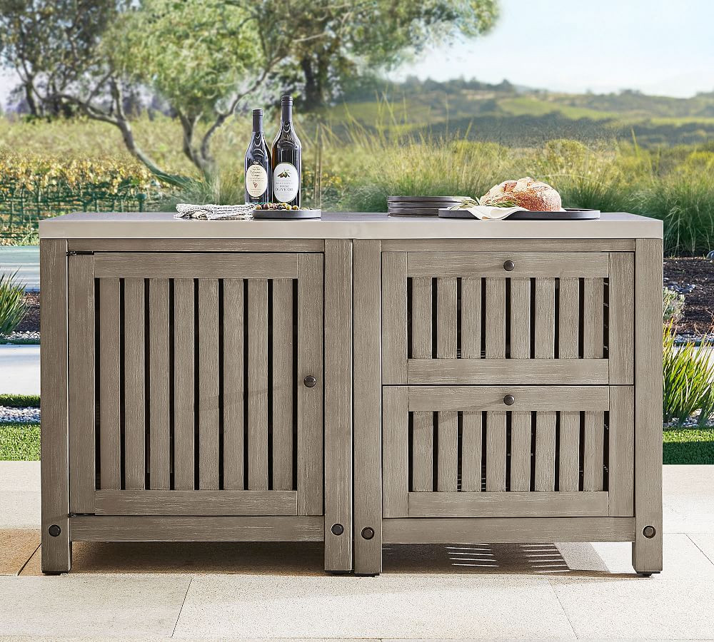 Abbott Outdoor Kitchen Acacia Two-Drawer & Single-Door Cabinet | Pottery Barn (US)