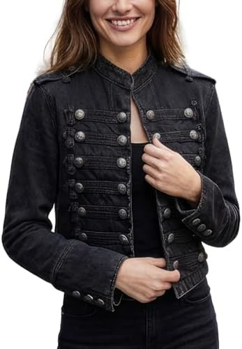 Women's Military Denim Jacket Steampunk Jean Jacket Stand Collar Vintage Gothic Coat Double Breas... | Amazon (US)