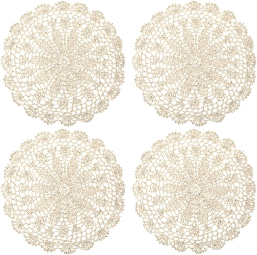 Crochet Doilies, 4 Pcs 10 Inch Beige Doilies for Tables Vintage Doilies for Furniture, Round Hand... | Amazon (US)