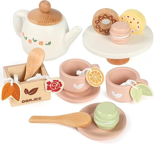 Dorjee Wooden Tea Set for Little Girls, Tea Party Set for Kids, Toddler Tea Set Play Kitchen Acce... | Amazon (US)