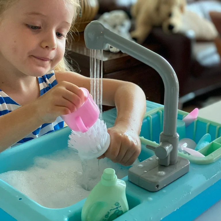 SPLASHFUN Wash-up Kitchen Sink Play Set with Running Water Pretend Play Kitchen Toy Set with Work... | Walmart (US)