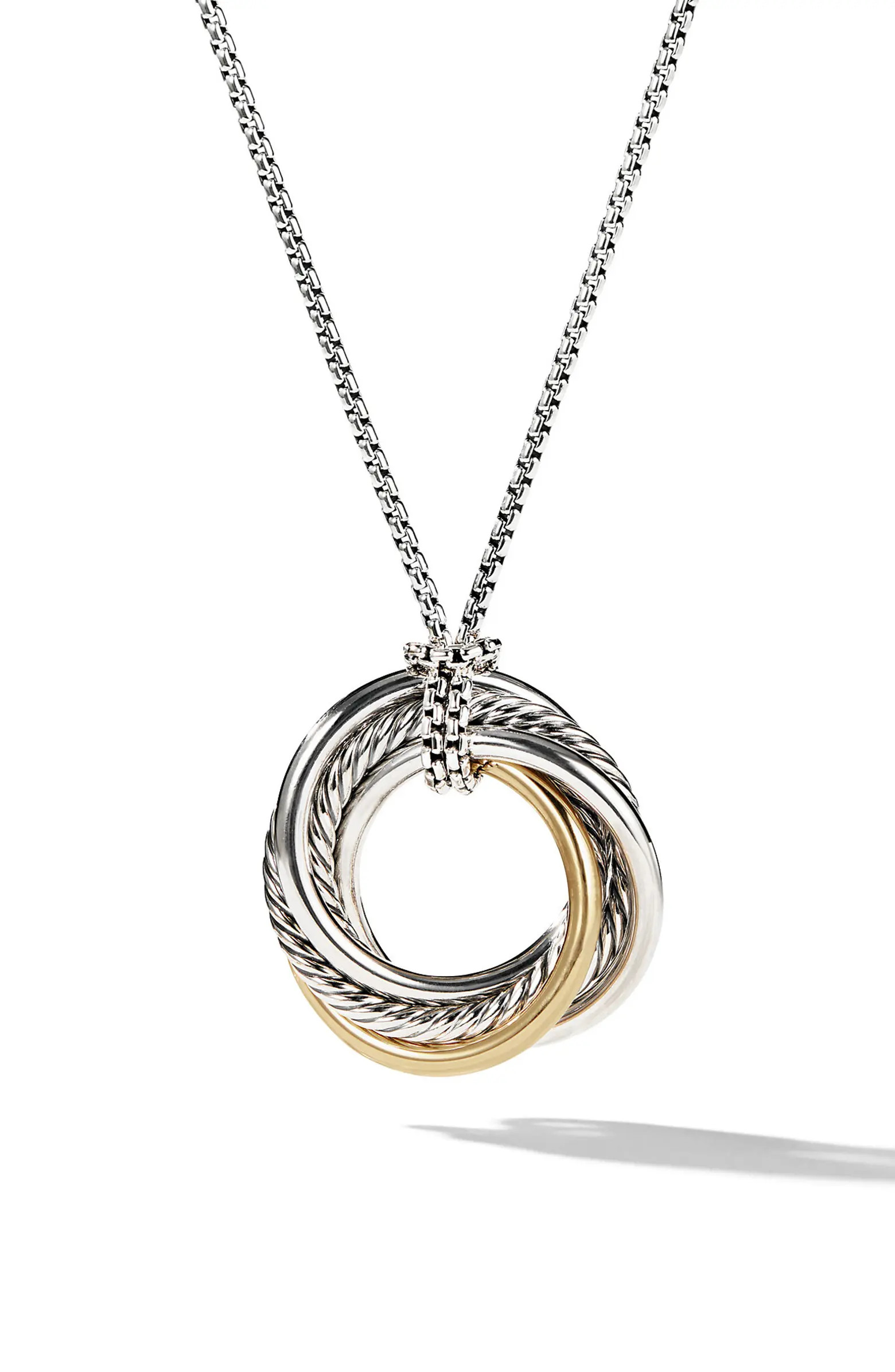Sterling Silver & 14K Yellow Gold Crossover Pendant Necklace, 28mm | Nordstrom