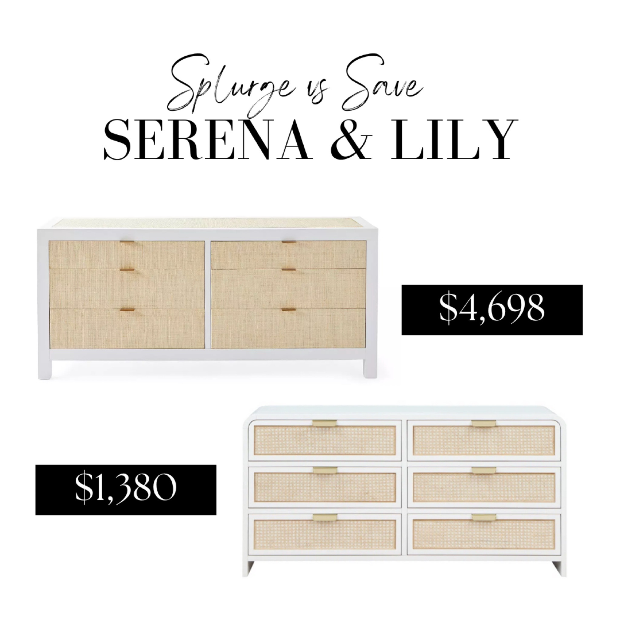 Serena and Lily look for less! Save vs splurge, Serena and Lily dresser, rattan dresser, white dresser, coastal dresser, Mercer dresserr

#LTKHome