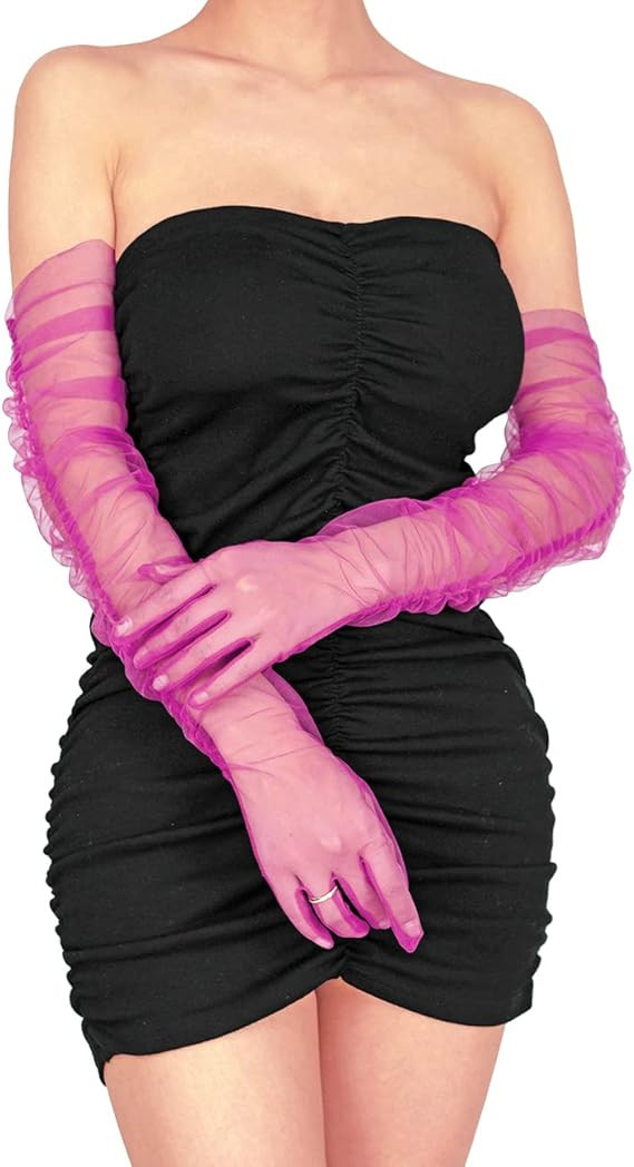 XXDingbs Women's Super Long Mesh Sheer Gloves Pleated Sleeve Opera Party Tulle Gloves for Wedding... | Amazon (US)