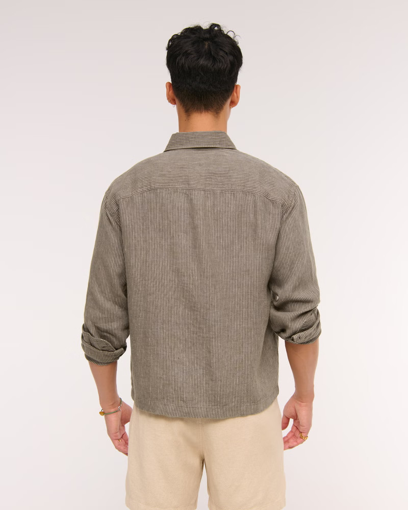 Cropped Linen Button-Up Shirt | Abercrombie & Fitch (US)