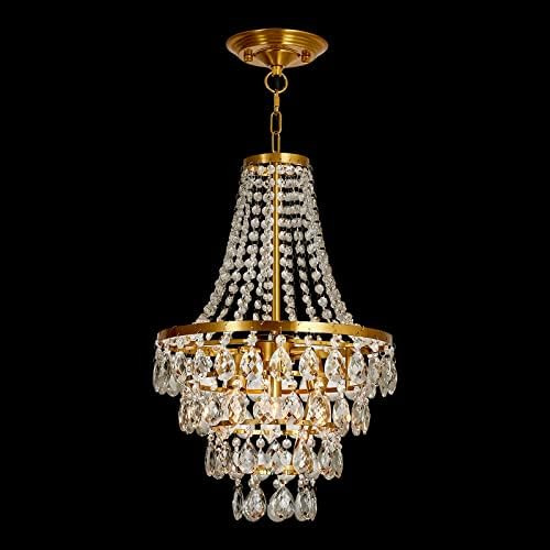 DAFKOS 3 Lights Gold Crystal Chandelier Modern Adjustable Hanging Ceiling Light Fixture Pentdant Lig | Amazon (US)