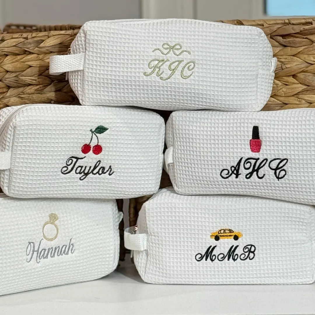 Personalized Waffle Pouch Cosmetic Toiletry Bag with Mini Icon Designs | Etsy (US)