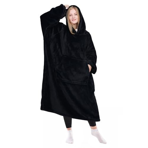 KPBLIS Wearable Blanket Hoodie Gifts for Women and Men, Oversized Wearable Hoody Blanket Sweatshirt, Warm Cozy Giant Fleece Blanket with Sleeves and Pocket for Adults and Kids, Black | Amazon (US)