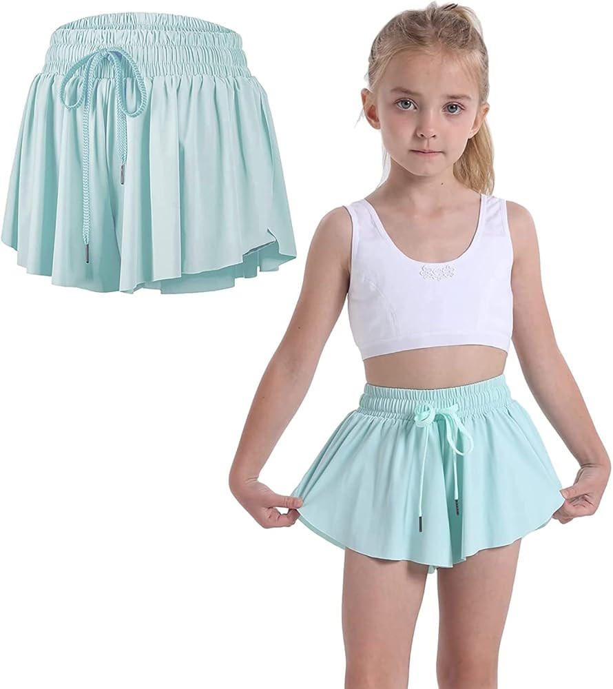 Flowy Shorts for Teen Girls with Spandex Liner 2-in-1 Youth Butterfly Skirts Tennis Running Fitne... | Amazon (US)