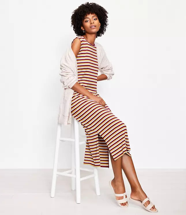 Striped Ribbed Midi Dress | LOFT
