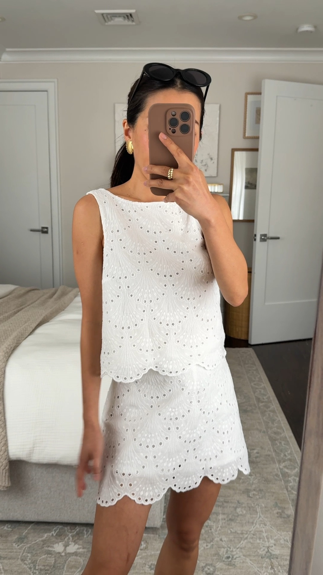 Sizing info below, top is TTS but skort runs big! 
I also tried the gauzy cotton set linked in xxs regular for both top and bottom and it fits great 

• Eyelet Crop Shell Tank xxs regular. The regular length in their crop tops are already petite friendly

• Eyelet Mini Skort xs petite, fits too big on me and I have it clipped back here. They make XXS regular which would fit smaller at the waist but longer

Spring summer set, petite friendly, matching set 

 

#LTKPetite #LTKSeasonal #LTKootd