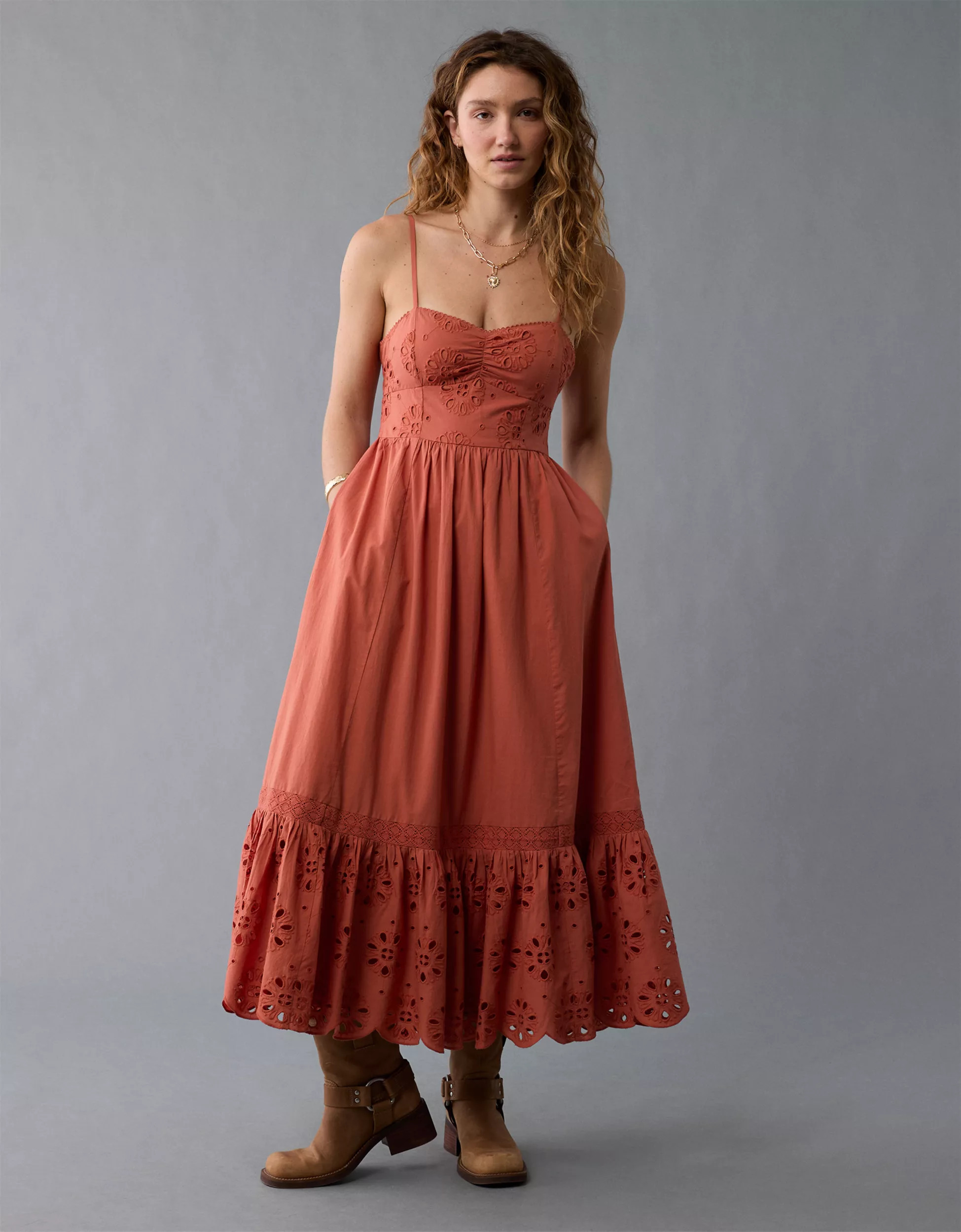 AE Catie Corset Midi Dress | American Eagle Outfitters (US & CA)