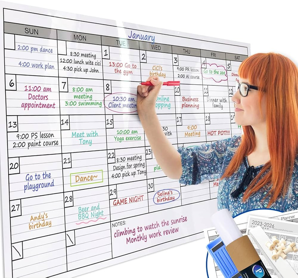 Dry Erase Monthly Extra Large White board Calendar for Wall, 25" by 38", Jumbo Laminated Erasable... | Amazon (US)