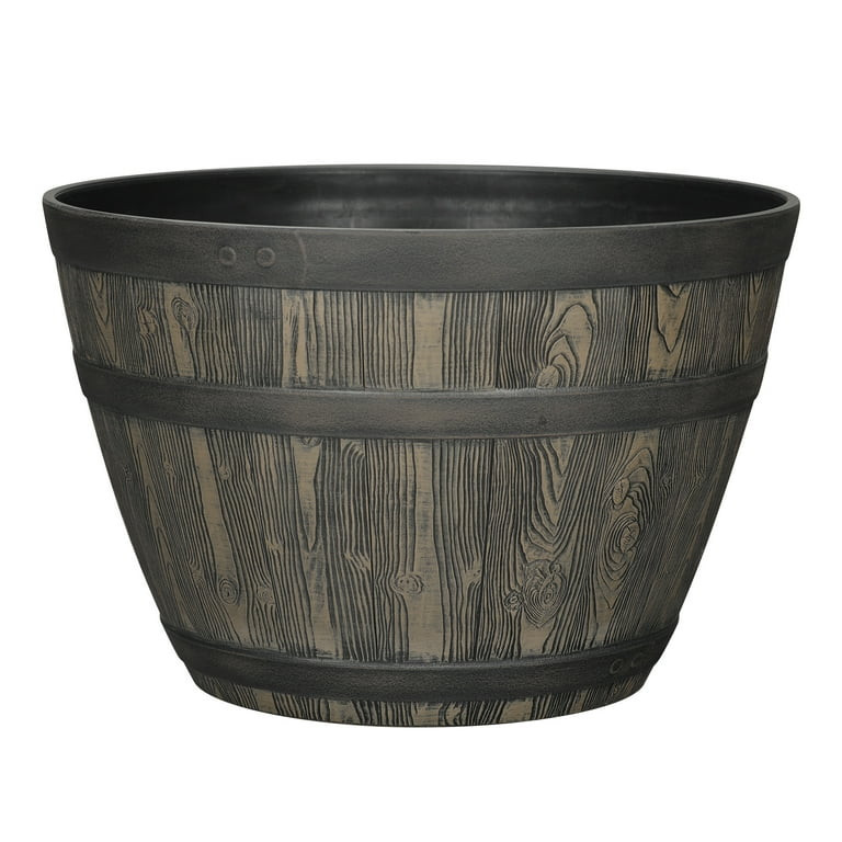 Better Homes & Gardens Whiskey Barrel Brown Resin Planter, 19.9in x 19.9in x 13in | Walmart (US)