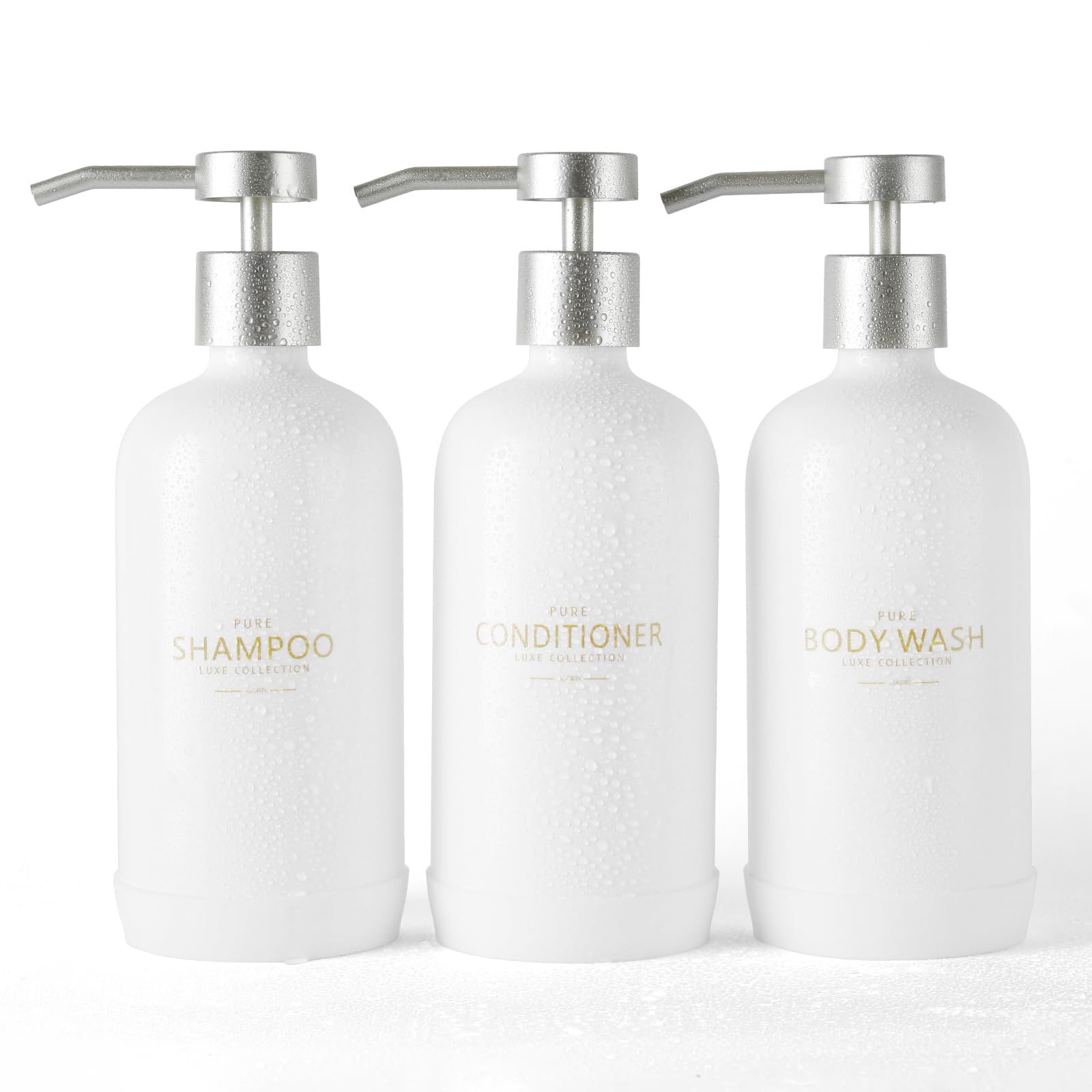 Janxin Shampoo and Conditioner Dispenser Set of 3,Refillable 21oz Shampoo Bottles with Non-Slip P... | Amazon (CA)