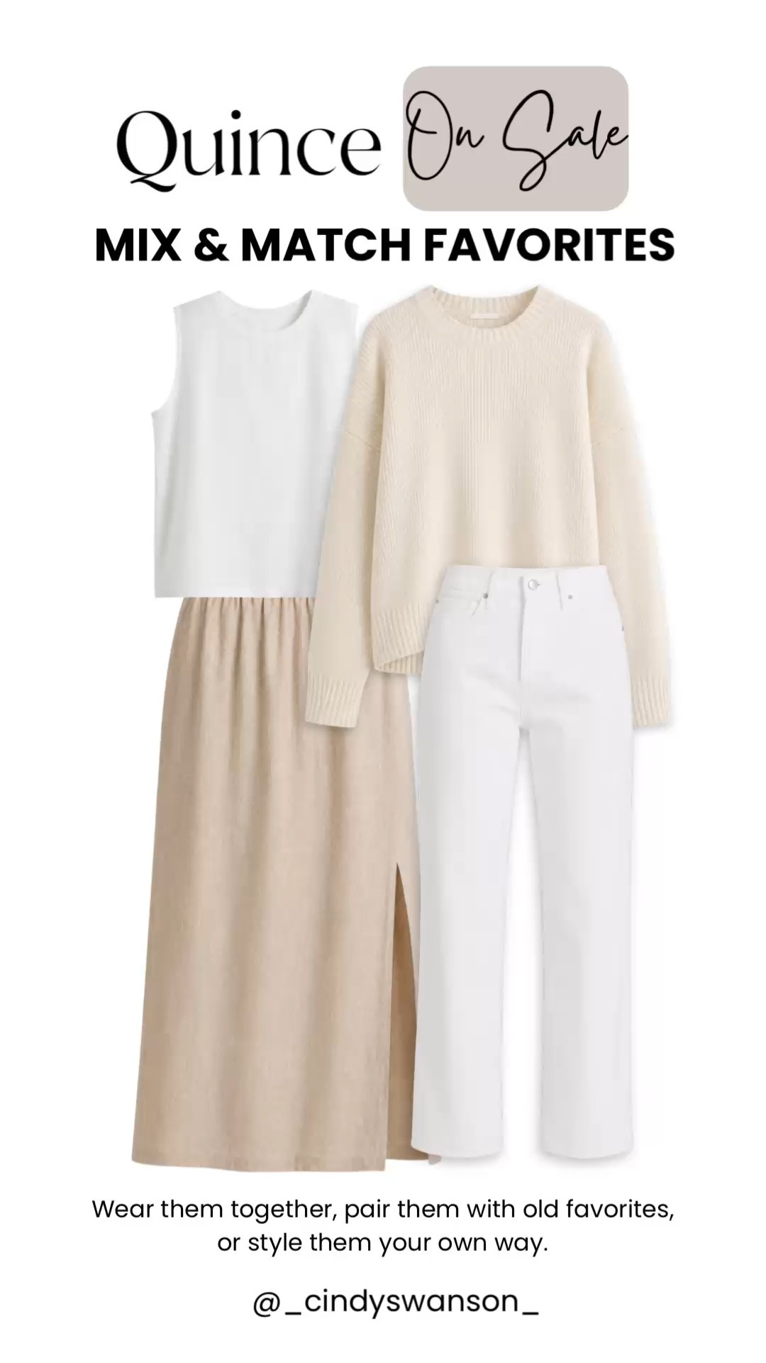 Quince has some of my favorite wardrobe staples on sale! These timeless mix-and-match pieces—from the soft sweater and white jeans to the linen skirt and classic tank—make getting dressed simple, polished, and effortless. Wear them together or pair them with pieces you already own for countless outfit combinations.

💡 LTK MADE EASY
❤️ Heart = Support my posts!
🔖 Save = Get sale & restock alerts
📋 Lists = Keep favorites organized
📲 Share = Send lists and products to a friend. Hello, Christmas List!
💬 Comment = Ask me anything about what I’m wearing. :-)

#LTKSaleAlert #LTKootd #LTKOver40