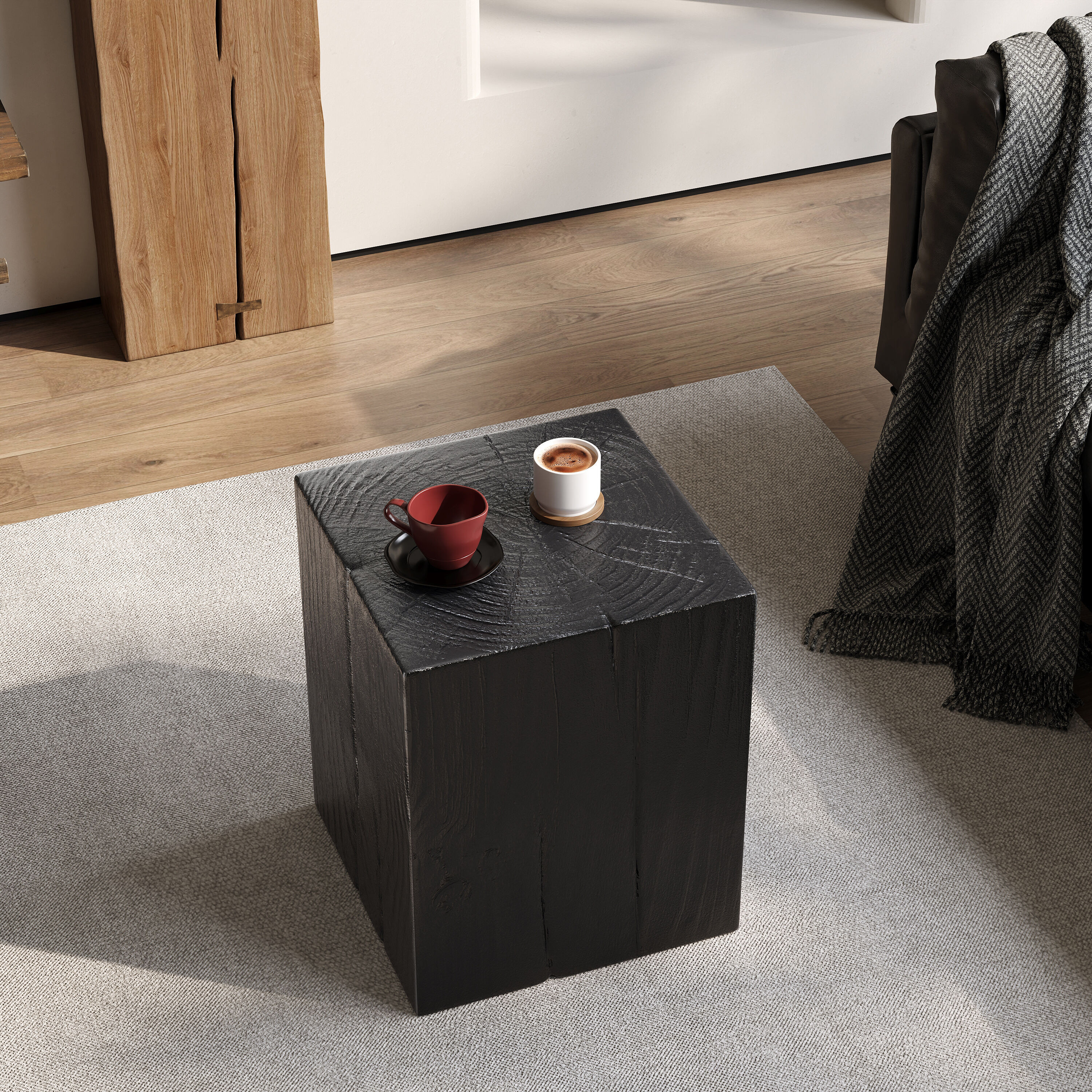 Blisstyle Wood Look Square Column Mgo End Table H18 Inch Wood Like Distressed Finish Mix with Different Heights Indoor Outdoor Use Black Color | Lowe's