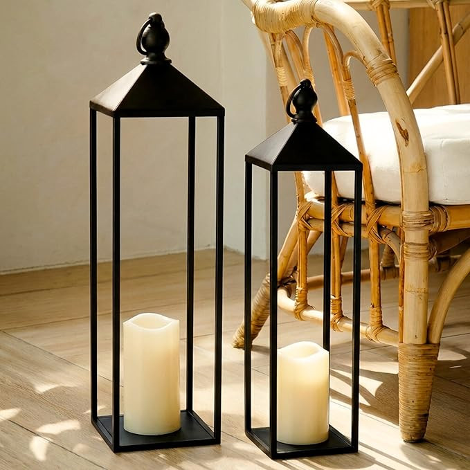 Perfnique Decorative Lanterns for Indoor & Outdoor, Set of 2 Black Metal Lanterns (22" & 19") wit... | Amazon (CA)