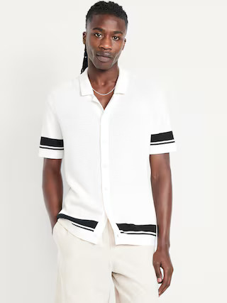 Short-Sleeve Button-Front Sweater Shirt | Old Navy (US)