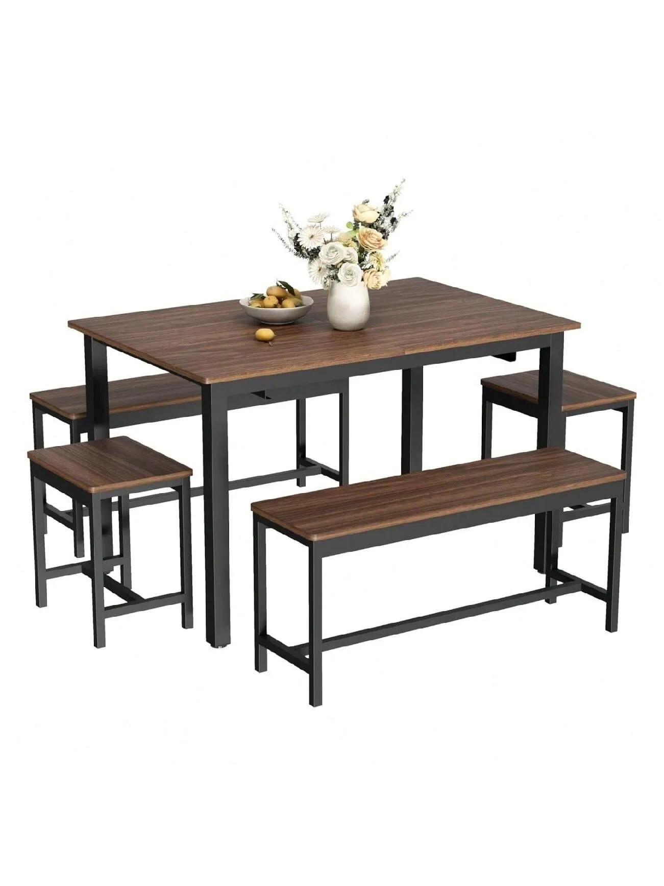 IdealHouse 63 Inch 5 Piece Extendable Dining Area Collection For 4 To 8 Modern Space-Efficient Kitchen Space Table With 2 Benches And 2 Stools | Lowe's