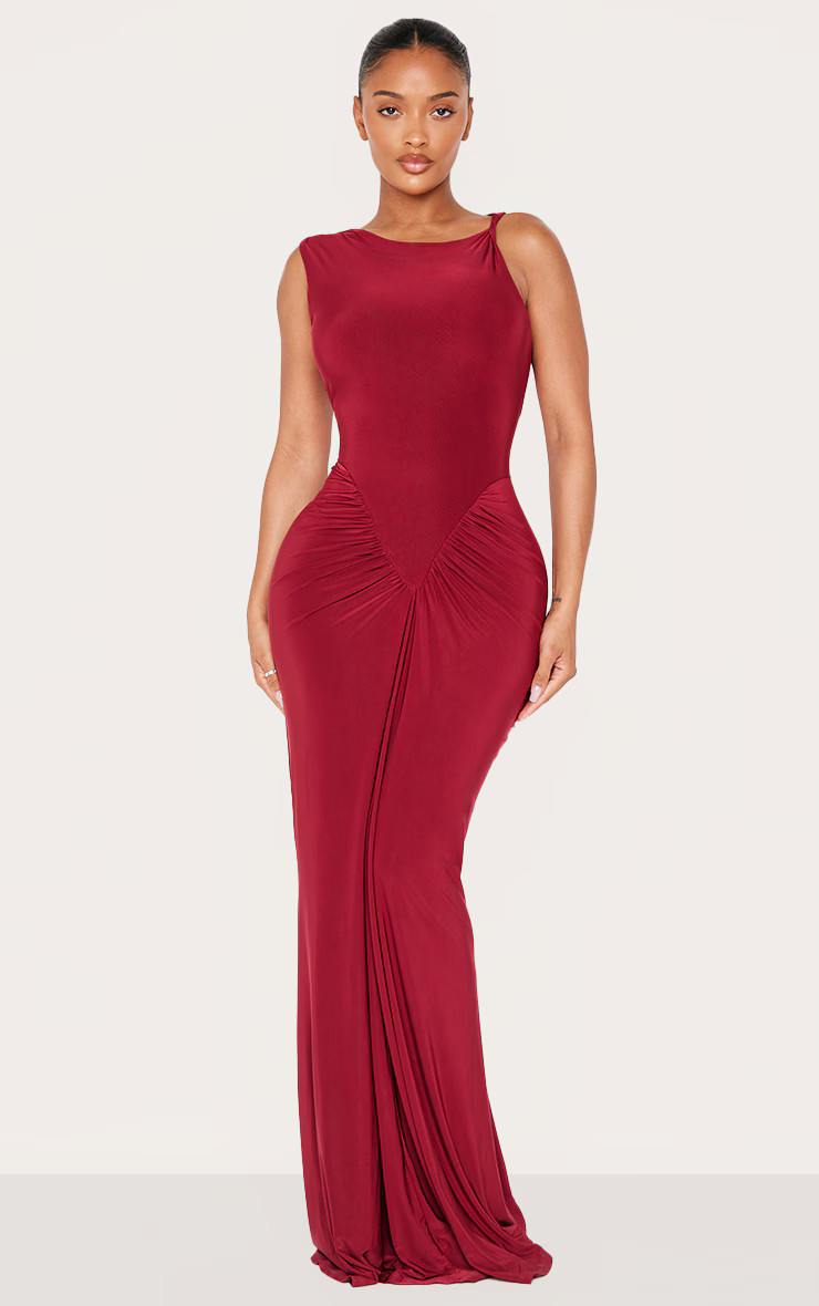 Shape Burgundy Sleeveless V Waist Maxi Dress | Shape | PrettyLittleThing US