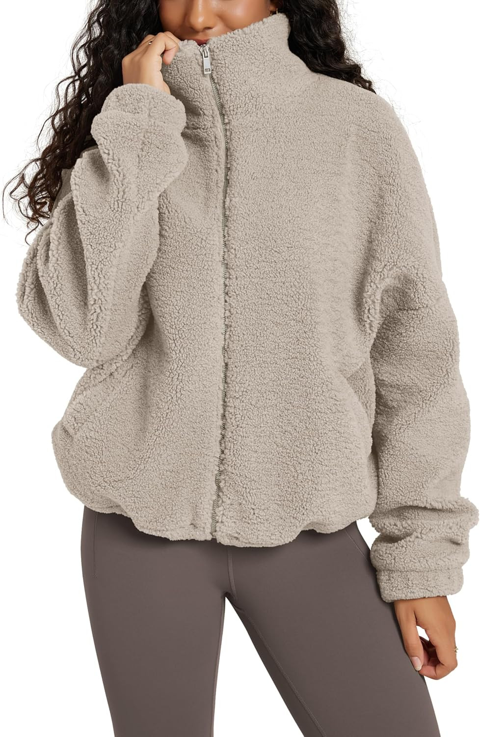 ODODOS Women's Sherpa Fleece Full-Zip Jacket Long Sleeve Coat Soft Warm Cinchable Outerwear with Pockets | Amazon (US)