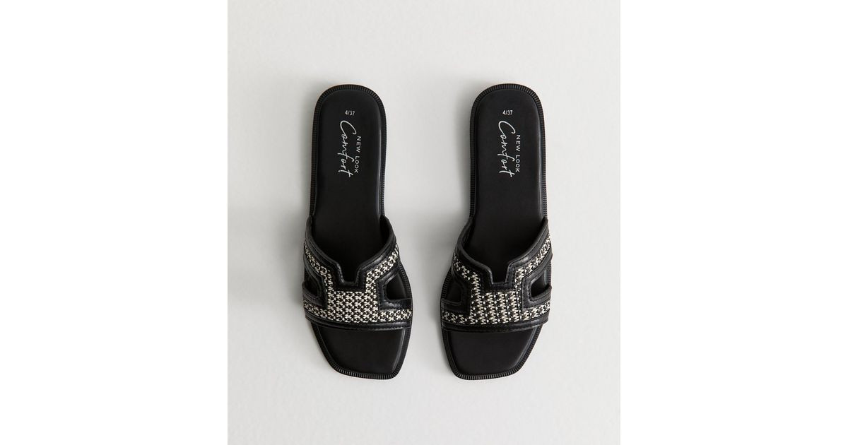 Black Raffia And Faux Leather Sandals
						
						Add to Saved Items
						Remove from Saved Ite... | New Look (UK)