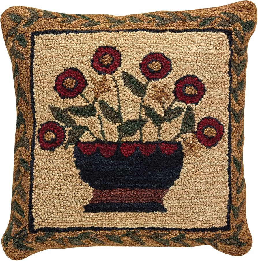 Park Designs Flower Basket Hand Hooked Pillow Cover 18", Woven Tan Pillow Covering for Country an... | Amazon (US)
