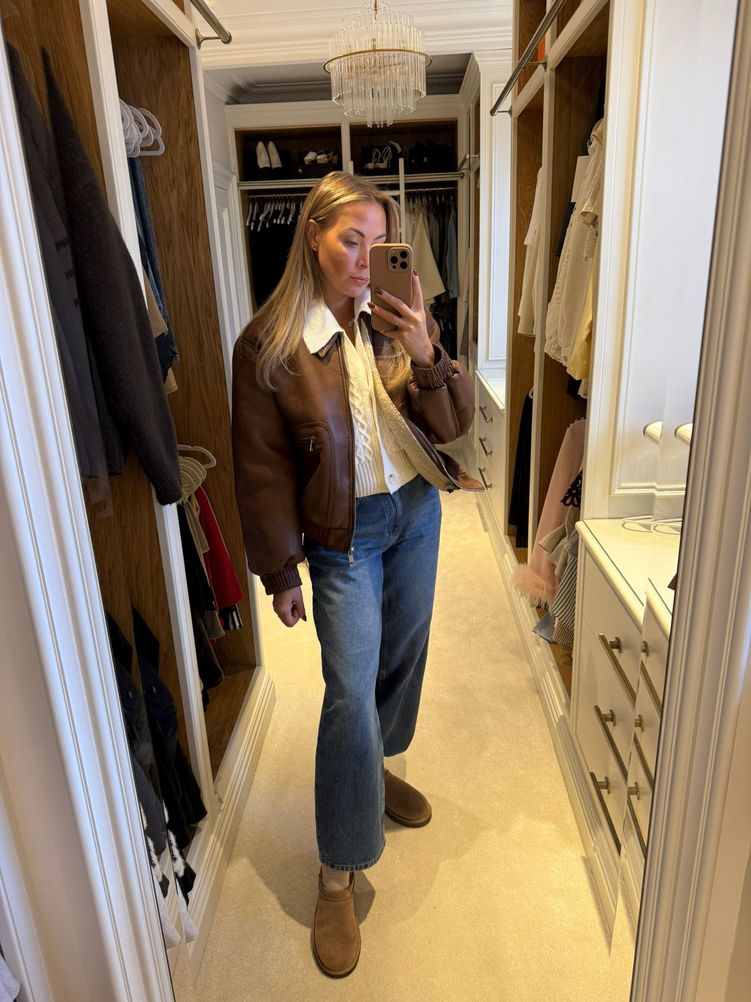 Cosy Autumn look 🤎✨

Knitwear, bomber jacket, leather jacket, brown jacket, mini Ugg boots, cable knit 

 #LTKFashionMonth #LTKautumn #LTKjeans